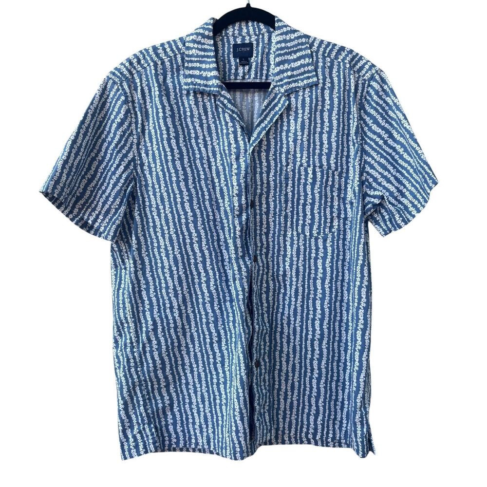 J. Crew Button Up Shirt Daisy Floral Mens Blue Casual Short Sleeve Hawaiian